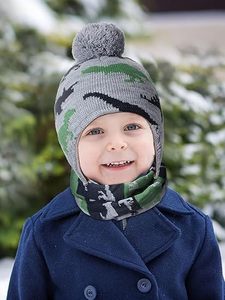 Ensemble 3 pièces unisexe : bonnet en tricot camouflage d'hiver avec pompon, cache-oreilles, écharpe et gants - Product Image 2