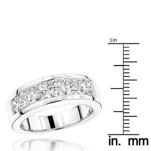 Bague pour homme EtherStar 1.00ctw en diamant de laboratoire, or massif 8mm, 5 pierres serties en canal, coupe classique ronde brillante, alliance de mariage - Product Image 4