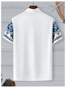 Camisa de hombre con estampado completo, manga corta, estilo hawaiano, tropical, playera informal con botones, para verano, colorida, con estampado floral. - Product Image 5
