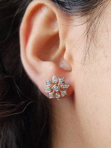 ต่างหูเพชรทรงดอกไม้สุดหรู เพชรเลี้ยงในห้องปฏิบัติการ ทองคำแท้ 14K 18K เพชร VVS ดีไซน์เรียบหรู เครื่องประดับชั้นดี รับรองโดย IGI - Product Image 2