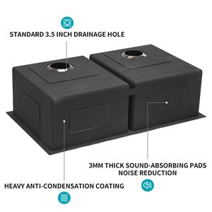 Canna di fucile nero 33 "x 19" sottomontaggio doppia ciotola lavello da cucina calibro 16 con due bacini profondi da 10 \ "50/50 divisione - Product Image 6