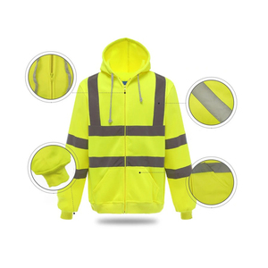 Men's High Visibility ANSI Class 3 Safety Work Reflective Hoodies Drawstring Hood 2-Inch Wide Reflective Pullover Logo <b>LED</b> Flash - Product Image 2