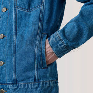 Veste en jean bleu moyen personnalisée pour homme, coupe slim, délavée, en coton, style décontracté, multi-poches, streetwear, manteau d'extérieur - Product Image 5