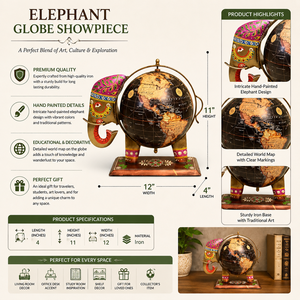 Handcrafted Iron <b>Elephant</b> Table Globe | Decorative World Globe Showpiece for Home & Office <b>Decor</b> - Product Image 5