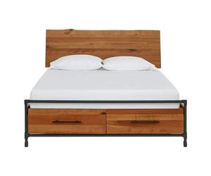 Cama con dosel de madera de teca maciza de estilo moderno, de alta calidad, duradera, ensamblable, mueble de dormitorio para interiores con sistema de almacenamiento. - Product Image 1