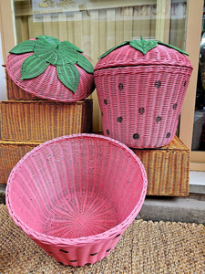 Cesta de almacenamiento con tapa y diseño de fresas rosas, estilo moderno, cesta de almacenamiento para ropa y juguetes. - Product Image 4