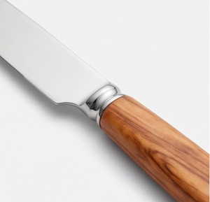Ensemble de 5 couverts en acier inoxydable avec manches en bois pur, cuillère, couteau, fourchette, plaqué argent, utilisés dans la cuisine et sur la table - Product Image 2
