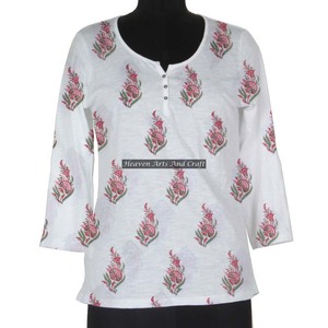 Top tunique en coton indien exclusif Top/Short Kurti Designer Hand Block Print Exclusive Top/Short Kurti Designer Block Imprimé - Product Image 1