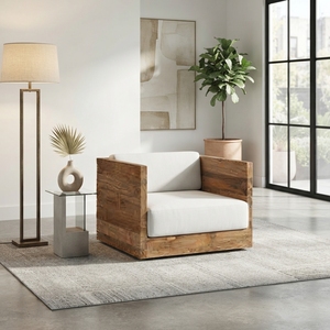 Sillón individual de madera premium, estilo minimalista moderno, de teca, con cojín cómodo, para decoración de sala de estar. - Product Image 5