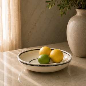 Premium Ceramic Serving Bowl with Minimalist Stripe Detailing Deep Wide Design for Contemporary Dining Presentation - Product Image 1