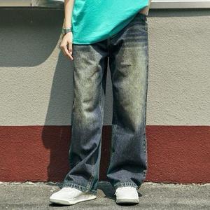 Jeans de Mezclilla para Hombre, Corte Recto y Holgado, Algodón de Peso Medio, Estilo Casual, Lavado Regular, Color Sólido, Logotipo Frontal, Ropa de Otoño - Product Image 5