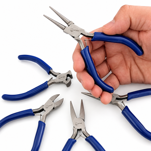 Premium 4.5 Inch Jewelry Making <b>Pliers</b> <b>Set</b> 5 Pieces Stainless Steel Tools with Plastic Coated Handles Double Leaf Spring - Product Image 4
