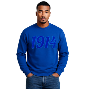 Sudadera de chenilla azul sólido 1914 para hombre, con letras griegas, cuello redondo, premium, para fraternidad, de forro polar suave, corte clásico, informal - Product Image 1