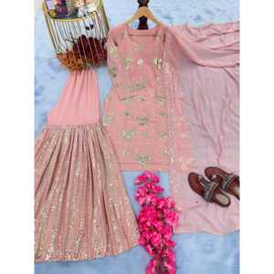 Pd-aarohi เสื้อสีชมพูดีไซเนอร์ของผู้หญิง & ชุด dupatta ขนาดตัว M สง่างามพลัสโซแฟนซีสำหรับสวมใส่ในงานปาร์ตี้ - Product Image 4