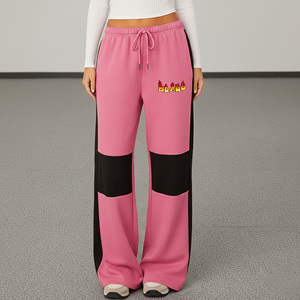 <b>Pink</b> <b>Men's</b> Mid Waist Flare Joggers Black Side Stripes Flame Logo Heat Transfer Printed Loose Fit Winter 100% Cotton - Product Image 6