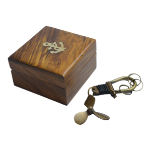 Porte-clés en métal design, laiton massif, emballage en boîte en bois, finition brillante, porte-clés décoratif - Product Image 4