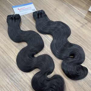 Cheveux humains vietnamiens de qualité supérieure, ondulés, couleur noire, pointes épaisses, super double drawn, fabriqués à la machine. - Product Image 2