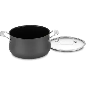 Olla para sopa antiadherente negra de 20 cm con tapa de vidrio, apta para inducción, olla profunda para cocinar, con doble asa, utensilios de cocina. - Product Image 2
