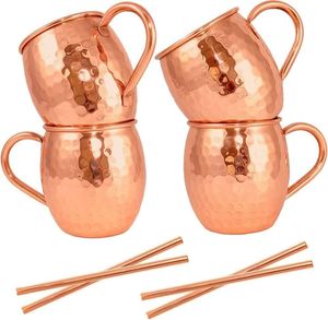Tasses à mule en cuivre authentiques, tasses à Moscow Mule traditionnelles, vaisselle à cocktail faite à la main, pour bar, fête, restaurant, hôtel, service - Product Image 1