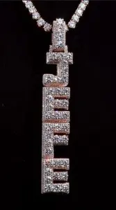 Pendentif personnalisé en moissanite véritable de 3 carats, coupe ronde, plaqué or rose 14 carats, argent sterling - Product Image 3