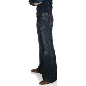 Jeans al por mayor personalizados para hombre, estilo urbano, hip hop, con dobladillo sin rematar, holgados, descoloridos por el sol, de corte recto, azul oscuro, de pierna ancha - Product Image 2