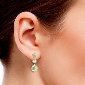 Three Stone Halo Drop <b>Earrings</b> 6.14 CT Pear Cut Ethiopian Opal Cocktail <b>Earrings</b> 14k Pure Gold Hallmarked <b>Earrings</b> Wholesale Lot - Product Image 6