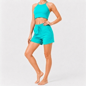 Womens Comfortable High Neck Crop Top And Relaxed Pocket Shorts Set Designed For Everyday Activities - Product Image 1