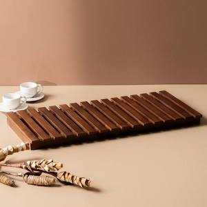 Ensemble de plateaux de service rectangulaires en bois à lattes, 2 pièces, de luxe, pour hôtels et restaurants, vaisselle élégante, vente en gros - Product Image 5