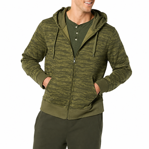 Sudadera con Capucha de Camuflaje, Corte Regular, con Cierre, Estilo Casual para Otoño, Tejido de Felpa Francesa, Diseño con Bolsillos y Estampado Verde - Product Image 3