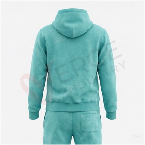 Conjunto Deportivo Unisex Color Verde Azulado con Capucha, Cierre Frontal con Cremallera, Bolsillos Laterales, Color Sólido, Transpirable, Informal, para Otoño, Corte Regular - Product Image 2