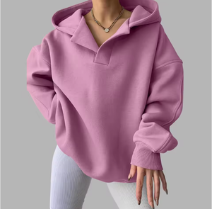 Sudadera con Capucha Extra Grande para Mujer, Estilo Clásico, Frente Liso, 100% Algodón, Sin Forro, Cuello en V, con Bolsillo, Tendencia de Moda Urbana, Largo Regular - Product Image 3