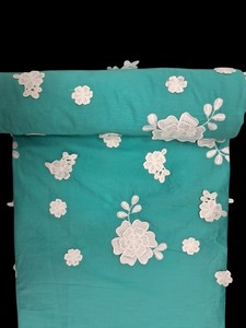 Wholesale Factory Premium Sea Green 3D Floral Applique Cotton Fabric – Intricate Raised White Rose Embroidery for Dresses - Product Image 2