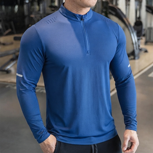T-shirts de sport à manches longues pour hommes, personnalisés OEM, séchage rapide, avec fermeture éclair 1/4, pour la gym, le golf et le jogging - Product Image 1