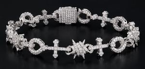 Silver Plated Micro Insert Cross <b>Infinity</b> Thistle <b>Bracelet</b> Moissanite Chain Link Hip Hop Bangle Unisex - Product Image 3