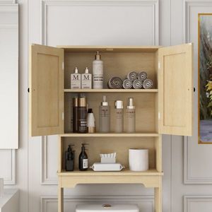 Mobiletto Salvaspazio a 2 Ante Regolabile da Posizionare Sopra il WC con Finitura in Rattan, Scaffali Aperti per Bagno - Product Image 6
