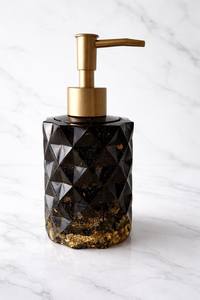 Ensemble d'accessoires de salle de bain en résine époxy faits à la main et peints à la main, écologiques, noirs et dorés, 4 pièces, décoration de spa à domicile - Product Image 6