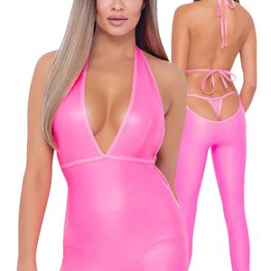 Combinaison moulante rose extensible pour femme, manches longues, fermeture éclair sur le devant, tenue de mode contemporaine, vêtement élégant - Product Image 1