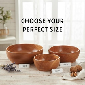 Bol en bois classique pour la maison, la cuisine et la restauration, idéal pour servir des salades, des collations, des fruits et des aliments secs, avec une finition lisse - Product Image 2