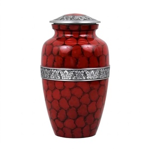 Urna Funeraria de Aluminio Rojo Cereza al por Mayor con Banda de Hojas Plateadas Estilo Adoquín para Cenizas de Adultos, Recuerdo Conmemorativo - Product Image 1
