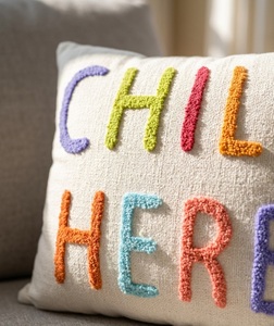 Vibrant "CHILL HERE" Typography Tufted Decorative <b>Cushion</b> <b>Cover</b> with Multicolored Texture - Product Image 2