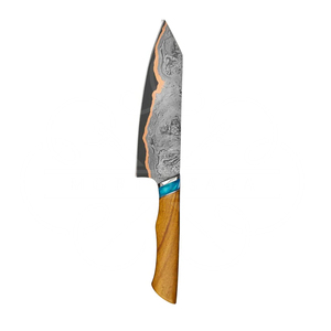 Handmade <b>Copper</b> <b>Kitchen</b> Knife with Wooden <b>Handle</b> & Blue Resin | Custom Chef Knife with Leather Sheath - Product Image 1