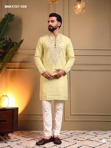 Best Fabric Star Silk with Embroidery Sequence work Readymade Full-Sleeve V-Neck <b>Kurta</b>-Payjama Collection Supplier from Surat - Product Image 4