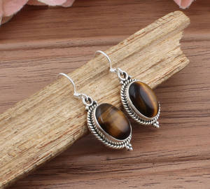 Pendientes de Piedra Natural Ojo de Tigre, Plata de Ley 925, Joyería de Lujo Hecha a Mano, Regalo, Pendientes Colgantes para Mujer, Aniversario de Bodas - Product Image 1