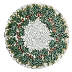 Napperon de table rond bohème perlé motif houx de Noël, fait main, durable, en tissu, 400 mm, décoratif - Product Image 1