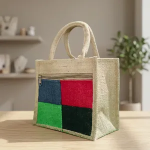 Super Premium Natural Jute Lunch <b>Tote</b> Bag 10x10x5 Inch Stylish Durable Reusable Food Carry Bag for Office School Picnic <b>Travel</b> - Product Image 3