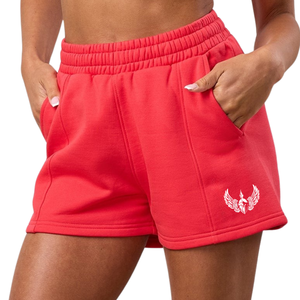 Shorts de sport pour femme, coupe décontractée, avec détails rouges, taille élastique, pour l'entraînement, le fitness et le confort quotidien - Product Image 1