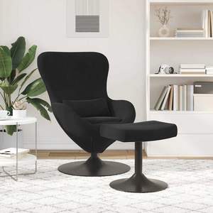 Poltrona a Uovo in Velluto Nero con Poggiapiedi, Set Chaise Longue di Lusso - Product Image 3