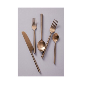 Artisan Brushed Bronze Silverware Set | Elegant 5-Piece Nordic Style Flatware | Rust-Resistant Matte Finish <b>Copper</b> Cutlery - Product Image 2