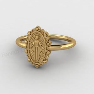 Anillo de la Medalla Milagrosa de la Virgen María, chapado en oro de 18k sobre plata 925, joyería religiosa católica, regalo espiritual para mujeres, más vendido. - Product Image 2