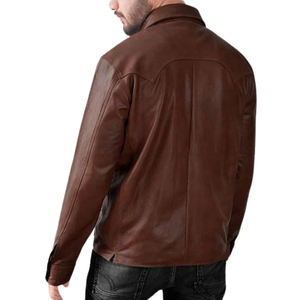 Custom Made <b>Men's</b> Vintage 100% Leather Canvas Shirts Full Sleeve Turn-down Collar Premium & Breathable - Product Image 2